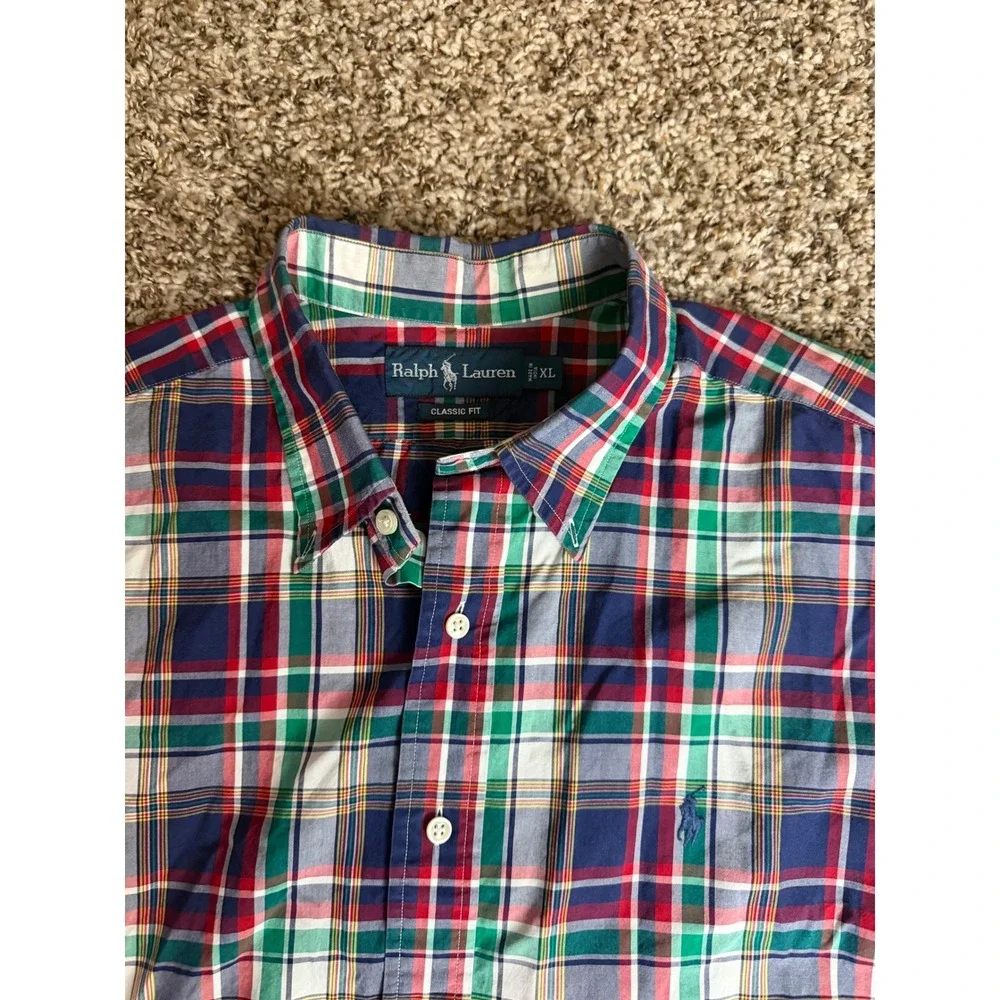 Polo Ralph Lauren Mens XL Classic Fit Plaid Short Sleeve Button Down Shirt Multi